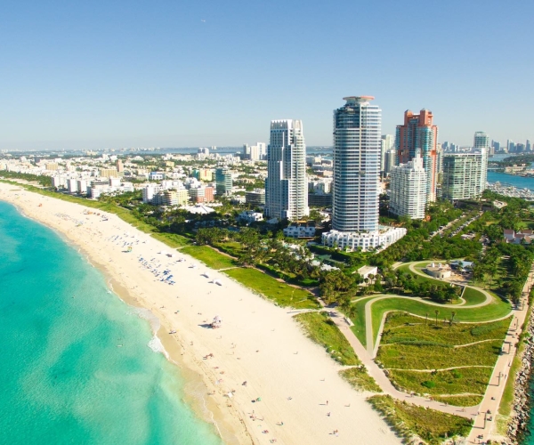 South Beach, Miami Beach. Florida. Aerial view. Paradise. South Pointe Park and Pier